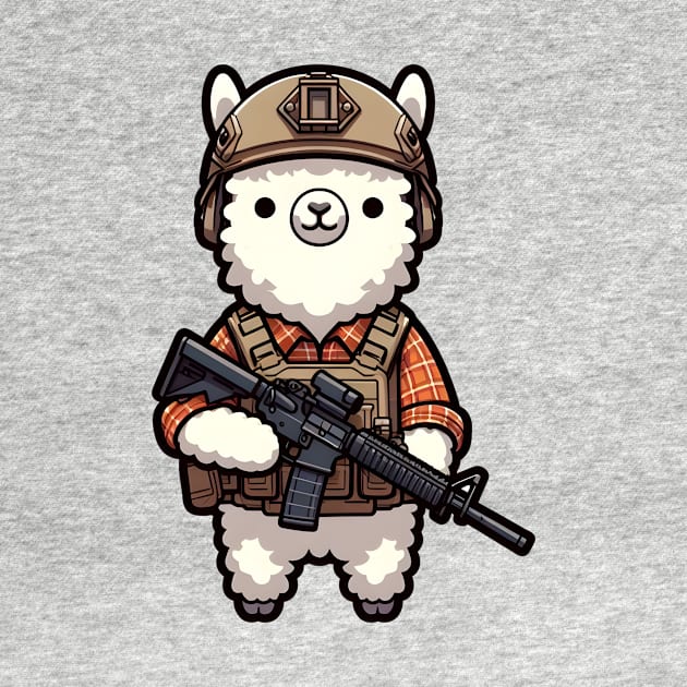 Tactical Alpaca Adventure Tee: Where Whimsy Meets Command by Rawlifegraphic